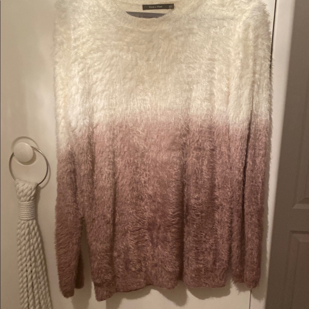 Doe & Rae Cream and Pink Ombre Crew Neck Sweater
